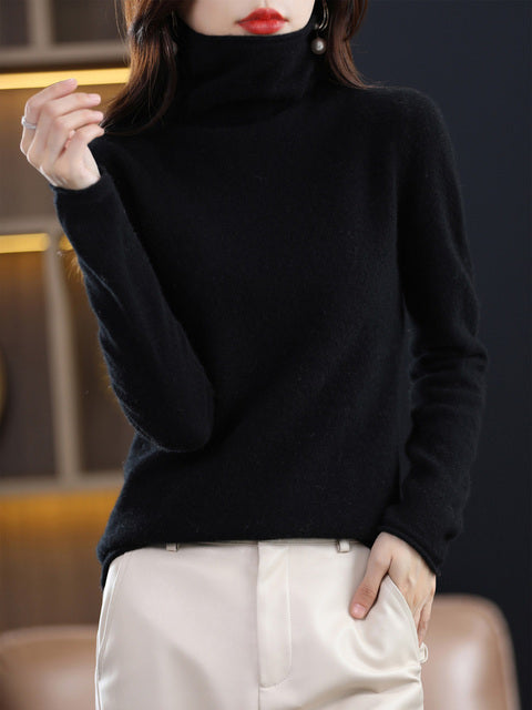 R&B | Damen Freizeit Rollkragenpullover Aus Baumwolle Mit Langen Ärmeln