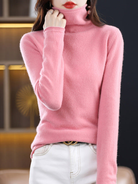 R&B | Damen Freizeit Rollkragenpullover Aus Baumwolle Mit Langen Ärmeln