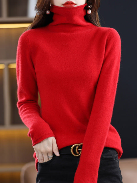 R&B | Damen Freizeit Rollkragenpullover Aus Baumwolle Mit Langen Ärmeln
