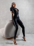 R&B | Damen Pu Halb-Reißverschluss Peach Booty Jumpsuit