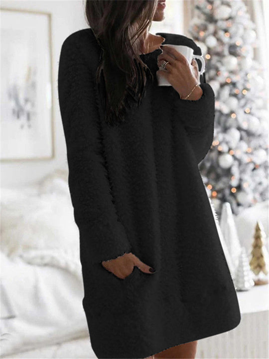 R&B - Volltonfarbe Rundhalsausschnitt Warmes Kleid