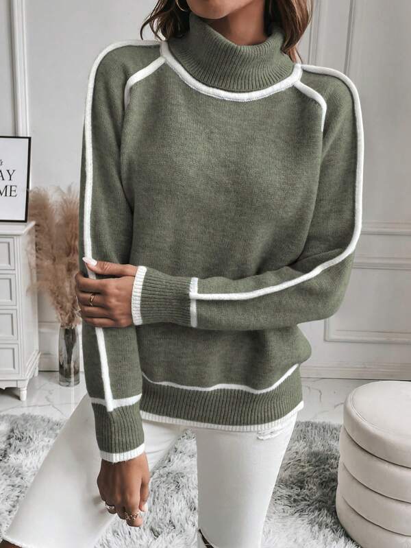 R&B | Damenrollkragenpullover mit Langen Ärmeln und Kontrastierenden Details