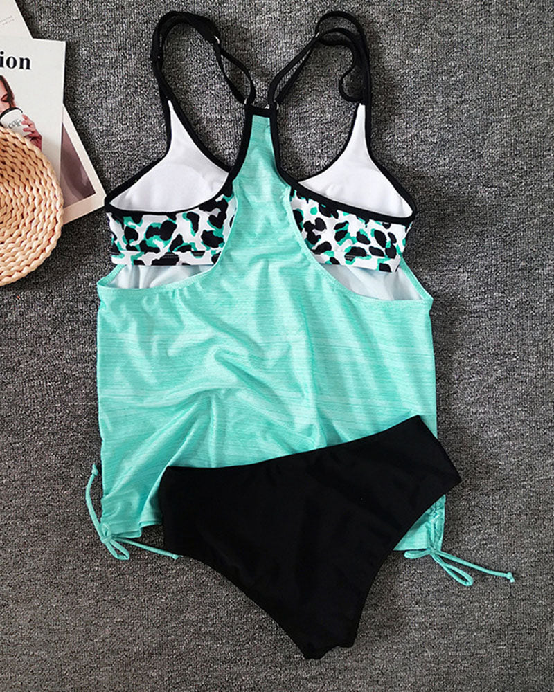 R&B | Unifarbenes Tankini mit Leopardenmuster