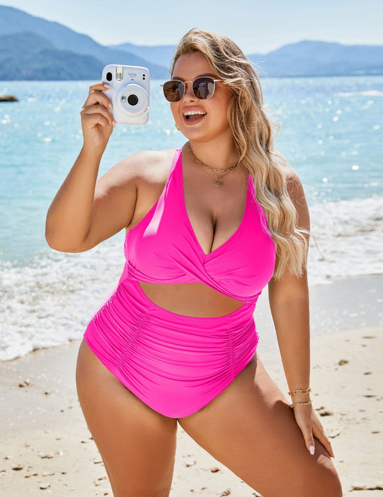 R&B | Damen Einteiler Badeanzüge Push Up Bauchkontrolle Badeanzüge V-Ausschnitt Cutout Anständige Bademode