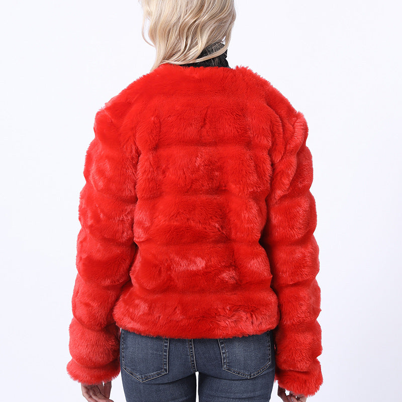 Damen Flauschige Kunstpelzjacke mit quer gestepptem Design R&B