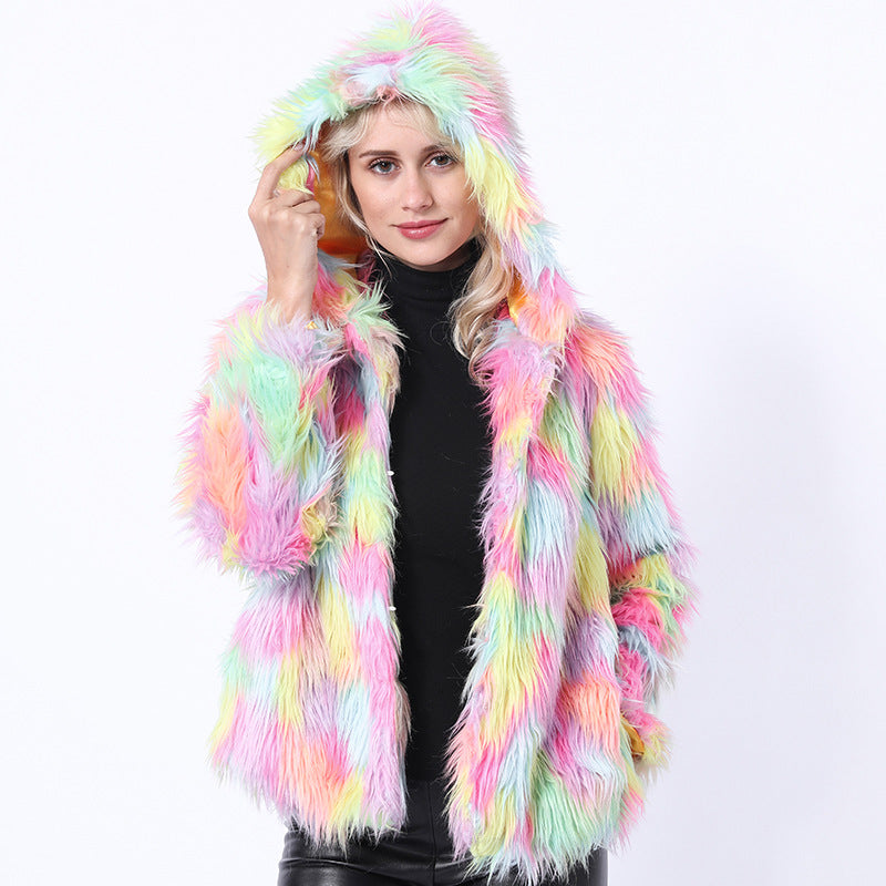 Damen Flauschige Kunstpelzjacke mit leuchtenden Farben R&B