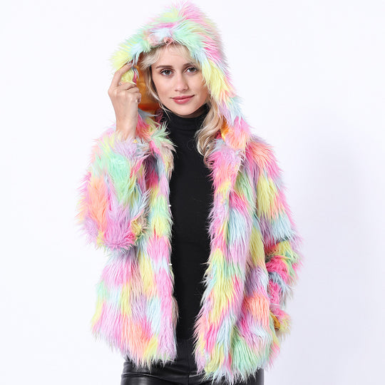 Damen Flauschige Kunstpelzjacke mit leuchtenden Farben R&B