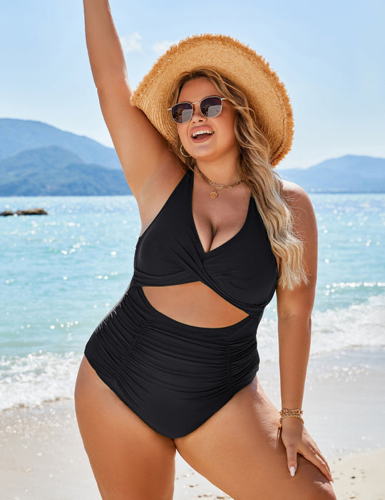 R&B | Damen Einteiler Badeanzüge Push Up Bauchkontrolle Badeanzüge V-Ausschnitt Cutout Anständige Bademode
