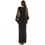 Damen Elegantes Abendkleid mit transparenten Spitzenärmeln und hohem Schlitz EB