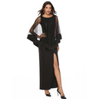 Damen Elegantes Abendkleid mit transparenten Spitzenärmeln und hohem Schlitz EB
