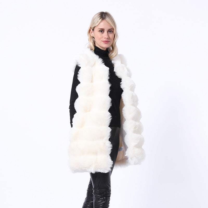 Damen Flauschige Kunstpelz-Weste mit strukturiertem Design und Taschen R&B