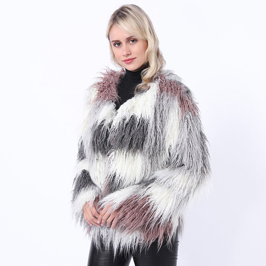 Damen Modische Kunstpelzjacke mit auffälligem Design R&B