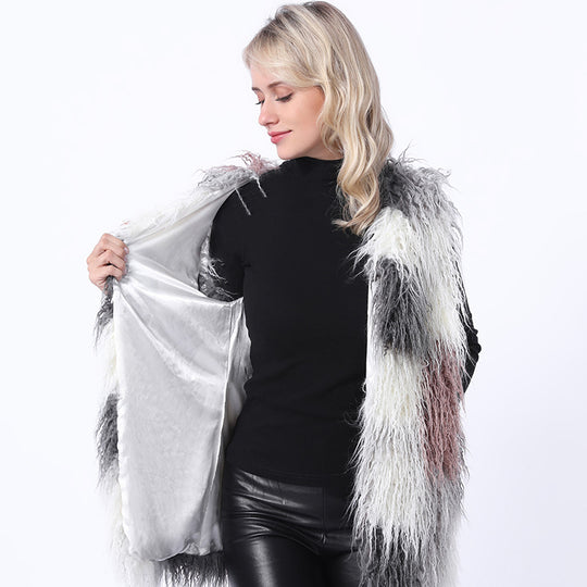 Damen Flauschige Kunstpelz-Weste im Patchwork-Design R&B
