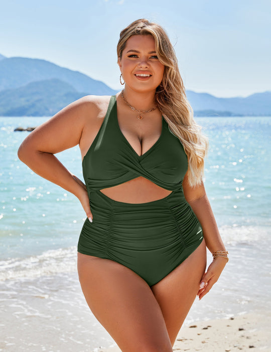 R&B | Damen Einteiler Badeanzüge Push Up Bauchkontrolle Badeanzüge V-Ausschnitt Cutout Anständige Bademode