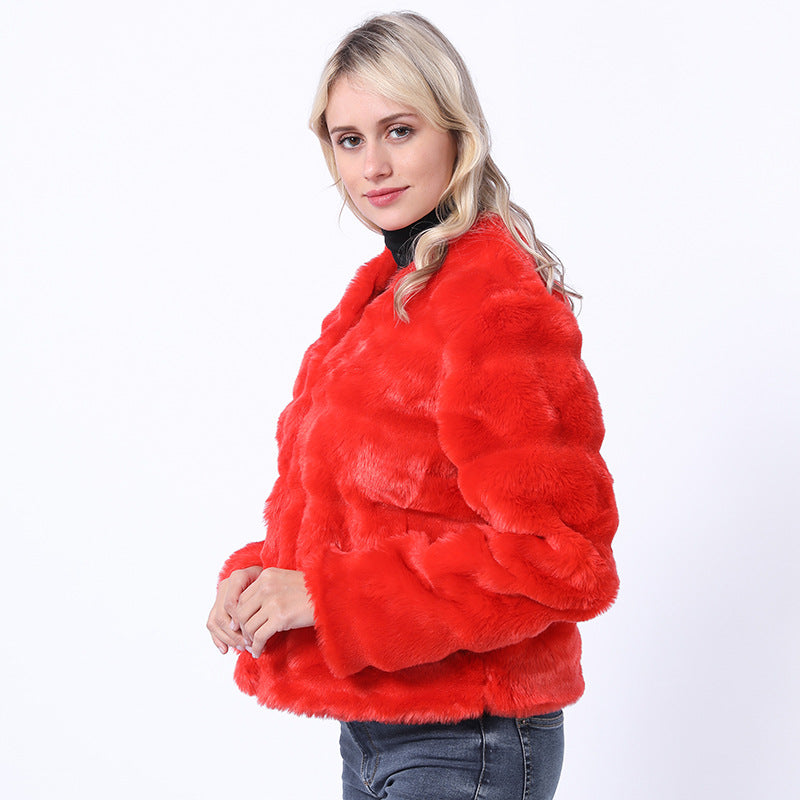 Damen Flauschige Kunstpelzjacke mit quer gestepptem Design R&B