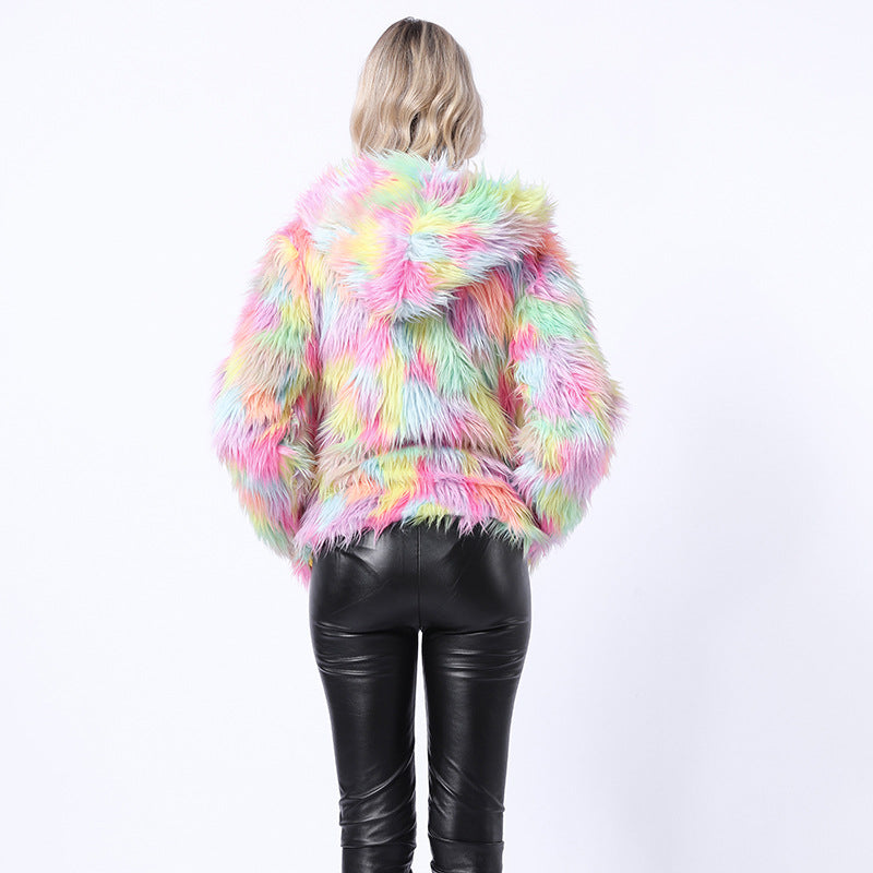 Damen Flauschige Kunstpelzjacke mit leuchtenden Farben R&B