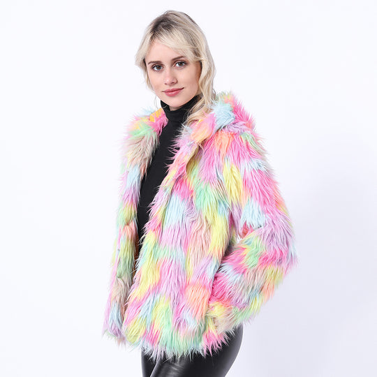 Damen Flauschige Kunstpelzjacke mit leuchtenden Farben R&B