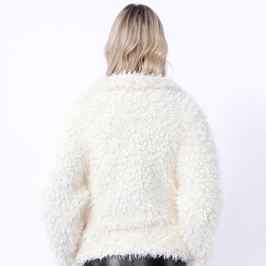 Damen Modischer Kunstpelzjacke mit elegantem Kragen und seitlichen Taschen R&B