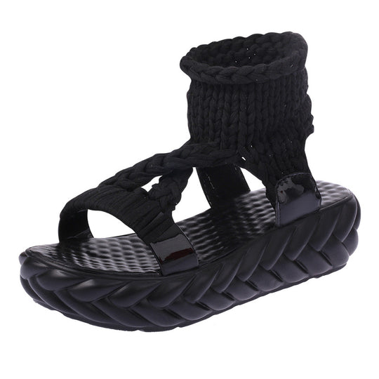 Damen nan handgeflochtene Strick-Sandalette mit elastischem Knöchelsteg und ergonomischer Schaumpolstersohle R&B