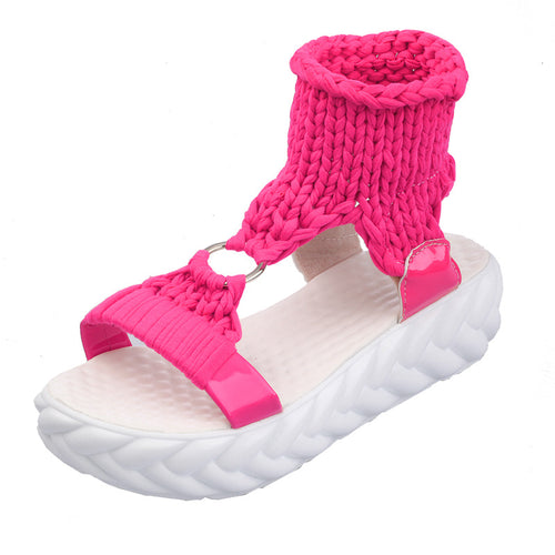 Damen nan gehäkelte Knöchelriemen‑Sandale mit gepolstertem Plateaufußbett und Zierring R&B