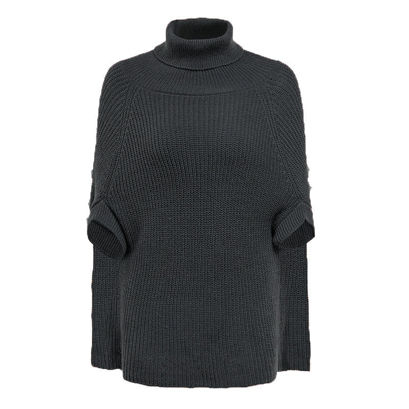 Damen modischer Strickpullover mit hochstehendem Kragen und exklusivem Häkelmuster R&B