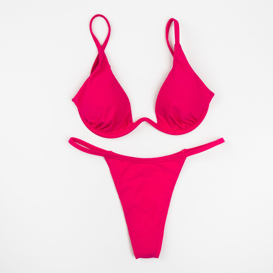 Damen Triangel-Bikini mit schimmerndem Oberteil und verstellbaren Trägern R&B