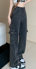 R&B | Hochgeschnittene Denim Cargo-Hose
