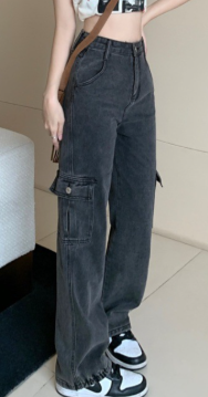 R&B | Hochgeschnittene Denim Cargo-Hose