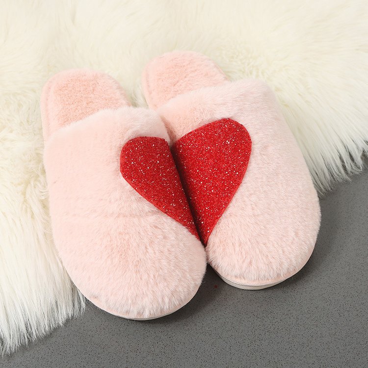 Damen Flauschige Hausschuhe mit funkelndem Herz-Design R&B