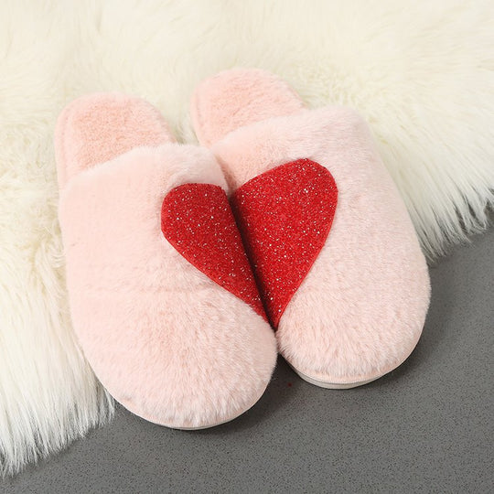 Damen Flauschige Hausschuhe mit funkelndem Herz-Design R&B
