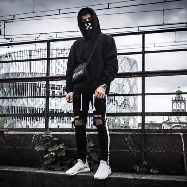 Herren lässige Skinny Jeans mit auffälligem Used-Effekt und trendigem Streifen R&B