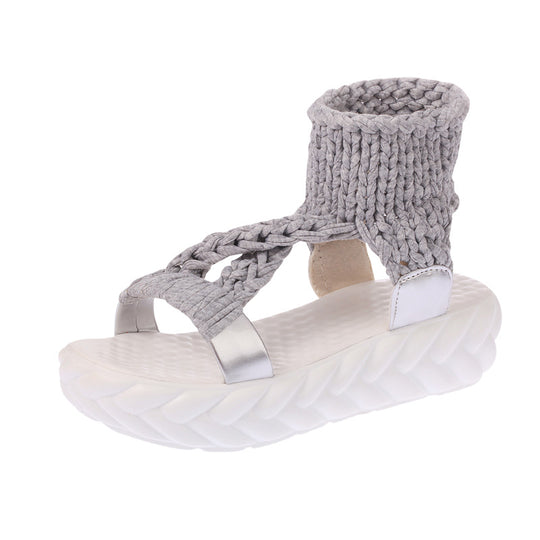 Damen nan handgeflochtene Strick-Sandalette mit elastischem Knöchelsteg und ergonomischer Schaumpolstersohle R&B