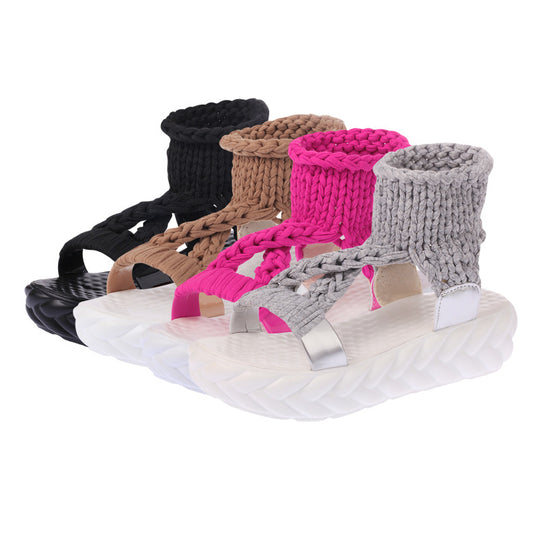 Damen nan handgeflochtene Strick-Sandalette mit elastischem Knöchelsteg und ergonomischer Schaumpolstersohle R&B