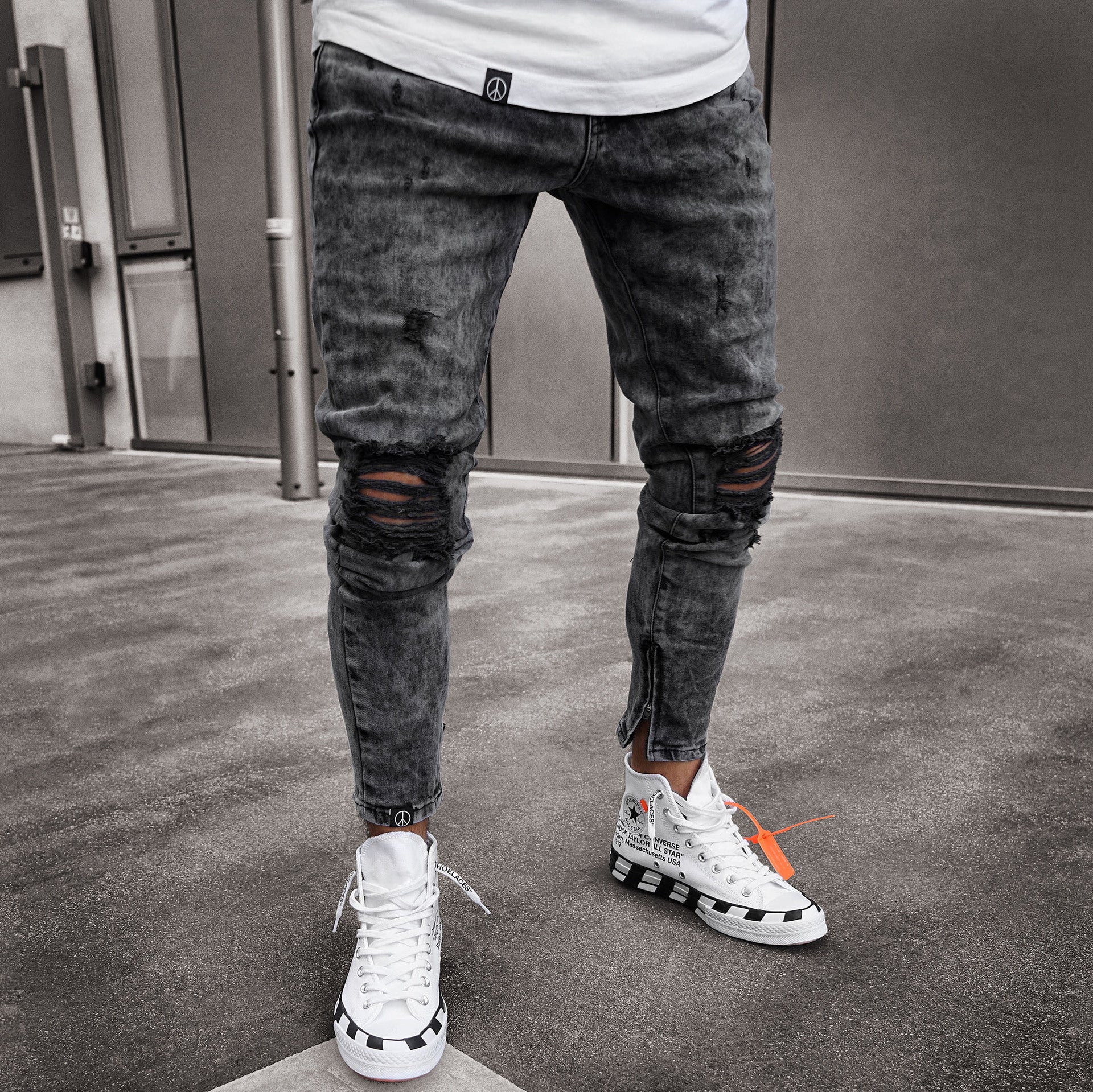 Herren Skinny Jeans mit modischen Used-Effekten R&B