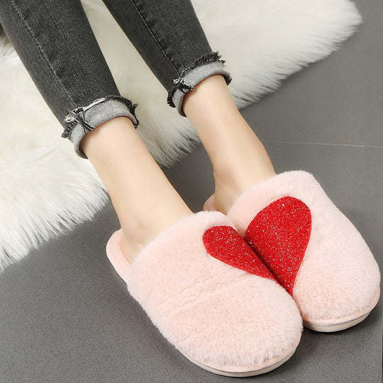 Damen Flauschige Hausschuhe mit funkelndem Herz-Design R&B