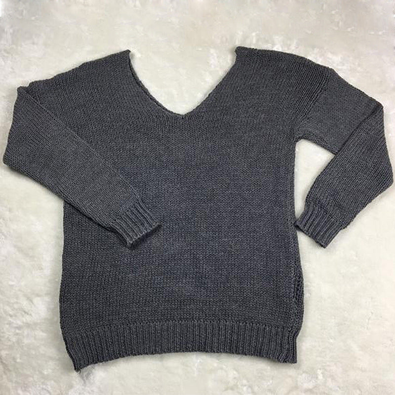 Damen V-Ausschnitt Strickpullover mit lockerer Passform