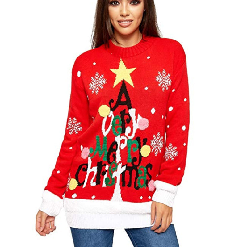 Damen Weihnachtspullover mit festlichem Design und großem Motiv R&B