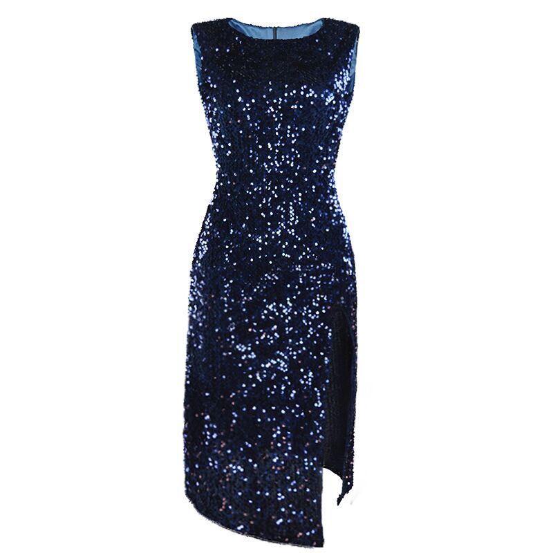 Damen Elegantes Party-Kleid mit glitzerndem Paillettenbesatz und hohem Schlitz R&B