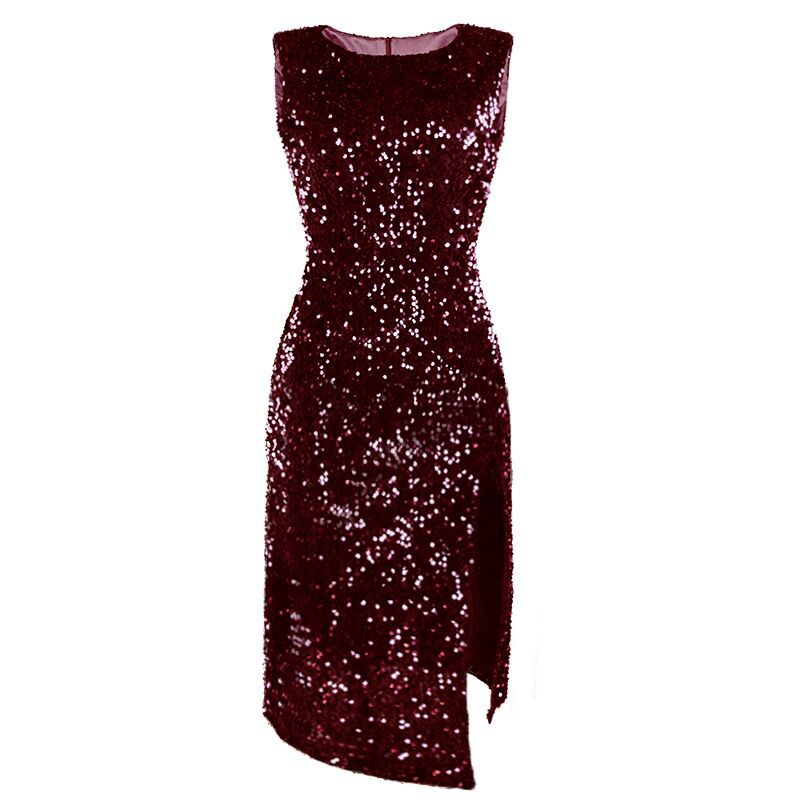 Damen Elegantes Party-Kleid mit glitzerndem Paillettenbesatz und hohem Schlitz R&B