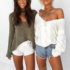 Damen trendiger Strickpullover mit asymmetrischem Schnitt und offener Schulterpartie
