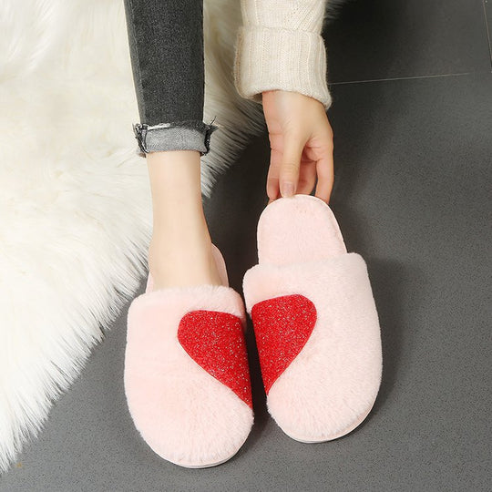 Damen Flauschige Hausschuhe mit funkelndem Herz-Design R&B
