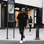 Herren lässige Skinny Jeans mit auffälligem Used-Effekt und trendigem Streifen R&B
