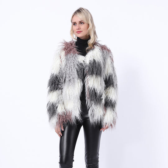 Damen Modische Kunstpelzjacke mit auffälligem Design R&B