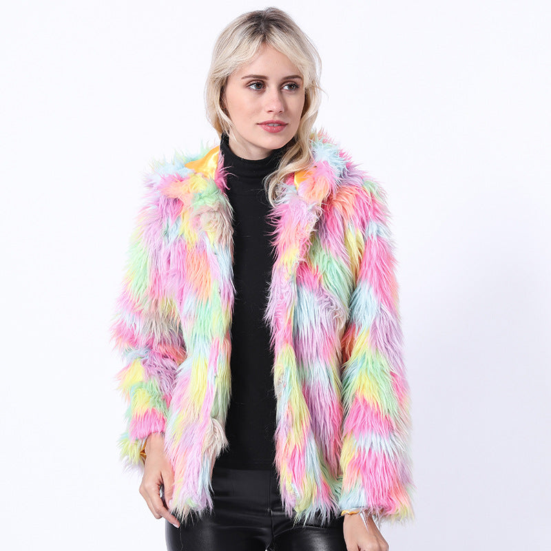 Damen Flauschige Kunstpelzjacke mit leuchtenden Farben R&B