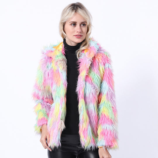 Damen Flauschige Kunstpelzjacke mit leuchtenden Farben R&B