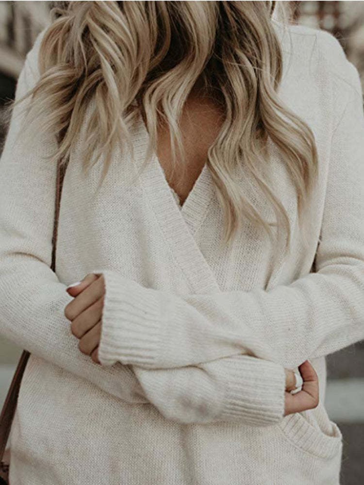 Damen Wickelpullover mit V-Ausschnitt und lässiger Passform R&B