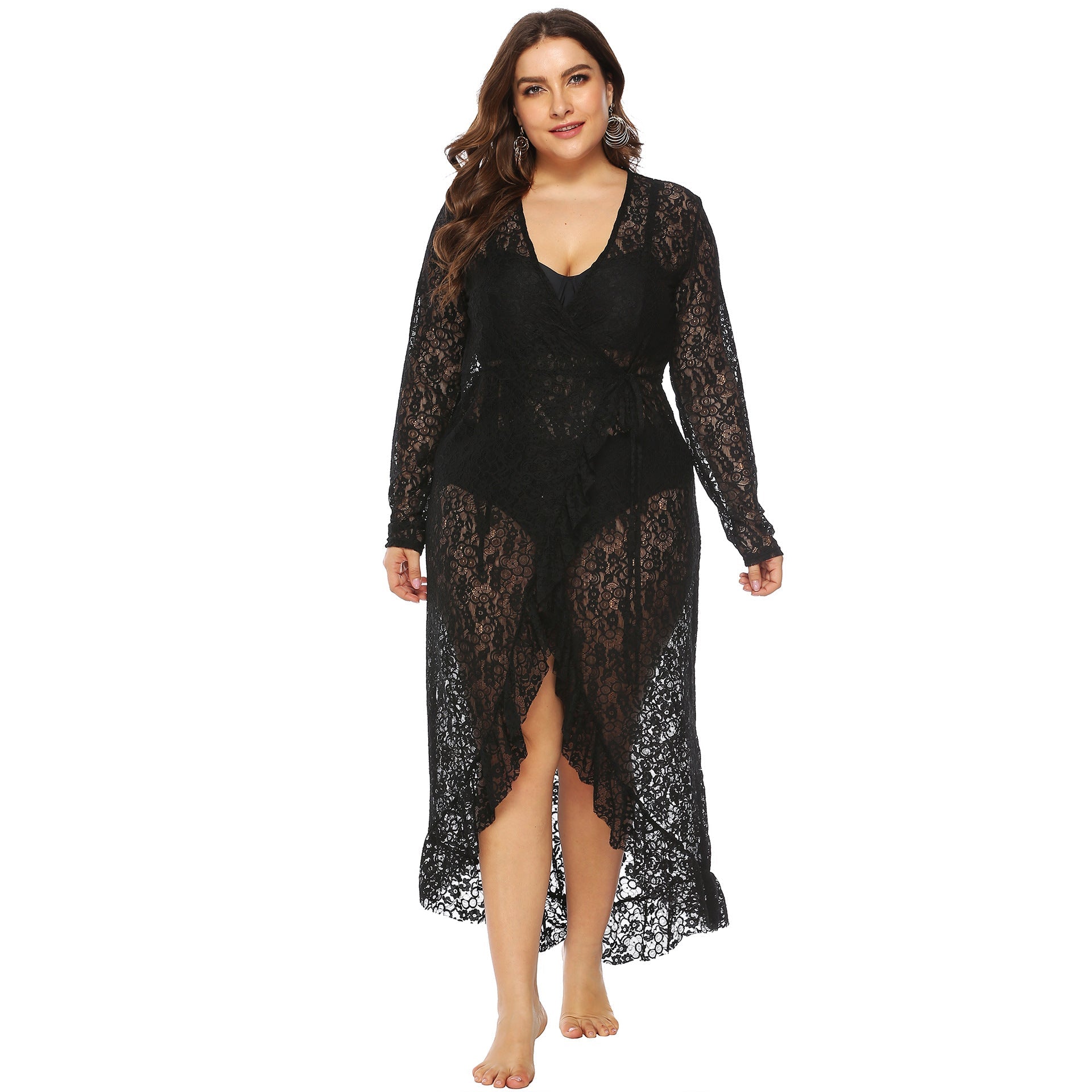 Damen eleganter Spitzen-Strandüberwurf R&B