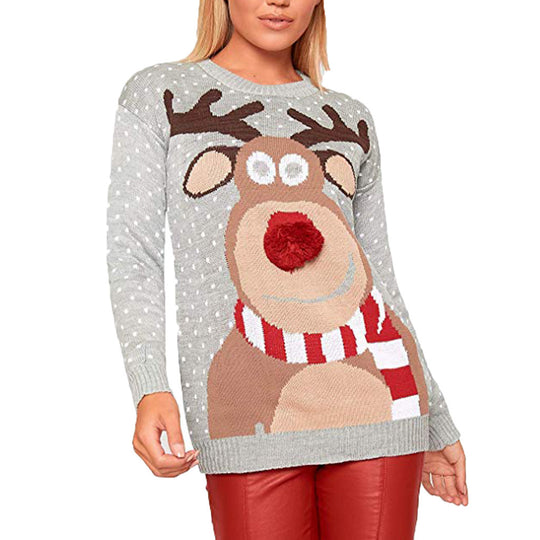 Damen Weihnachtspullover mit rentiermotiv und strukturierter Optik R&B