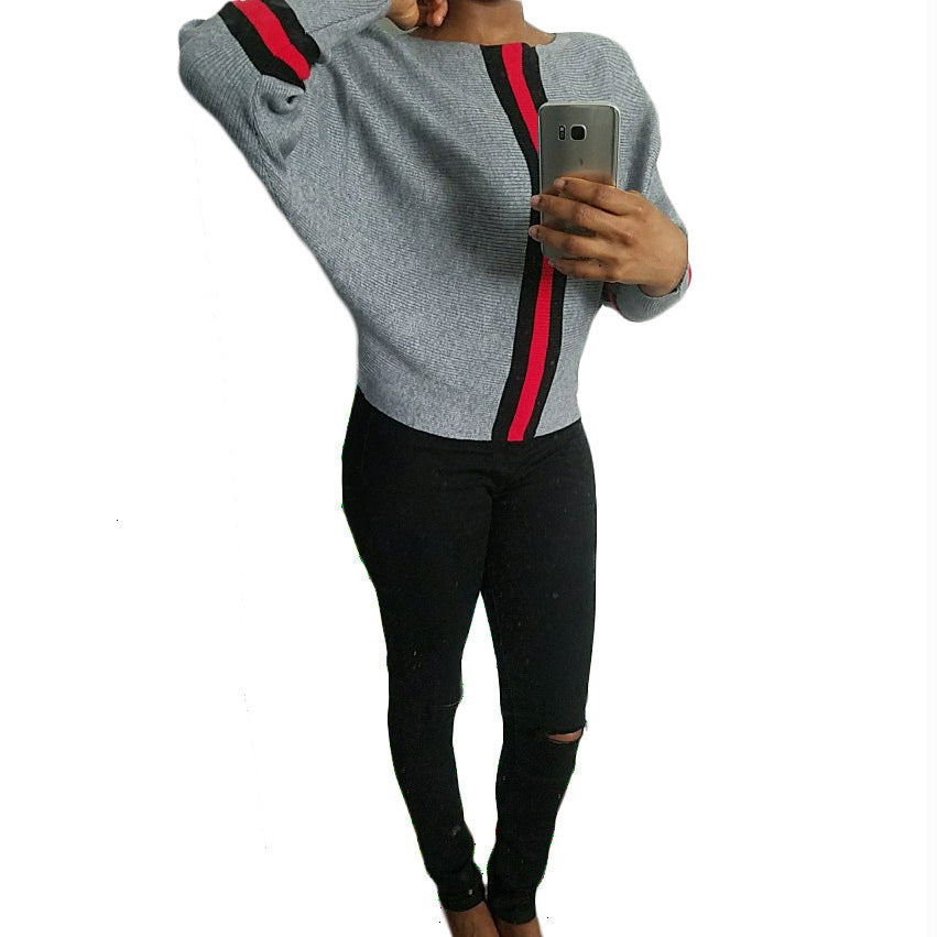 Damen lässiger Strickpullover mit sportlichem Streifenmuster R&B