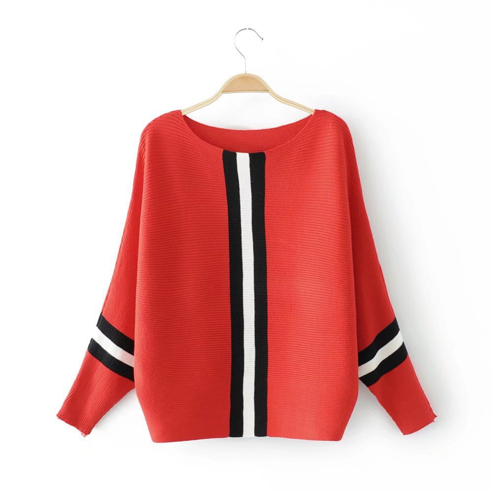 Damen lässiger Strickpullover mit sportlichem Streifenmuster R&B